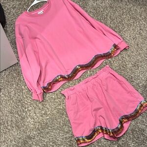 QUEEN OF SPARKLES Pink Sweatshirt with Sequin Trim